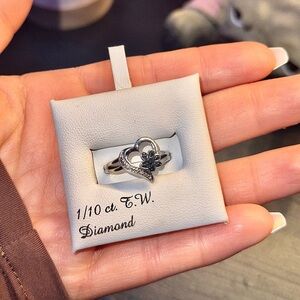 Sterling Silver Heart Paw Print Diamond Ring 1/10 Ct Cute Pet Lover Ring